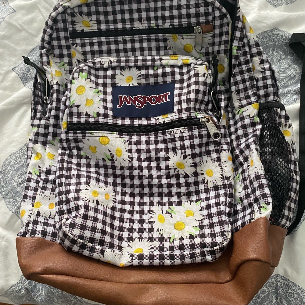 Jansport Black and White Gingham Daisy Backpack